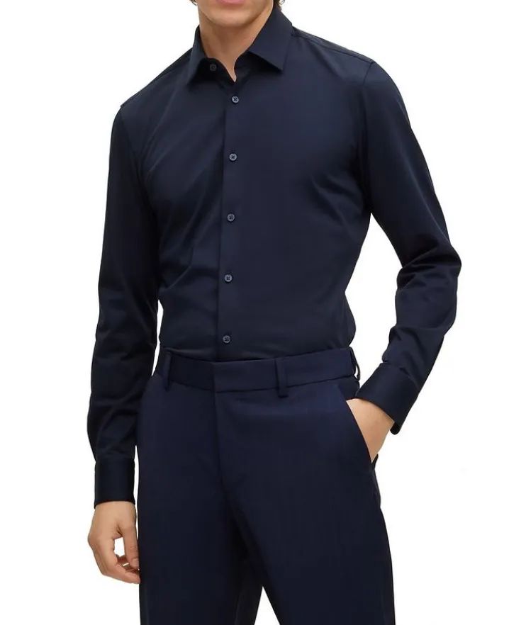Slim-Fit Jersey Stretch-Cotton Dress Shirt