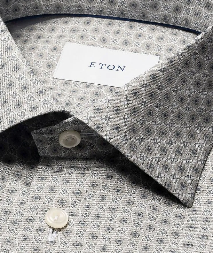 Slim-Fit Micro-Floral Dress Shirt