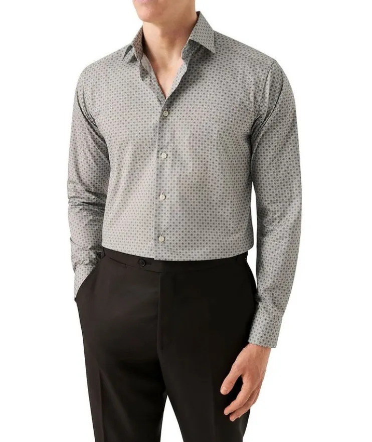 Slim-Fit Micro-Floral Dress Shirt