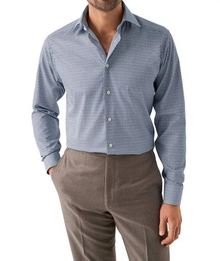 Slim-Fit Micro-Geometric Dress Shirt