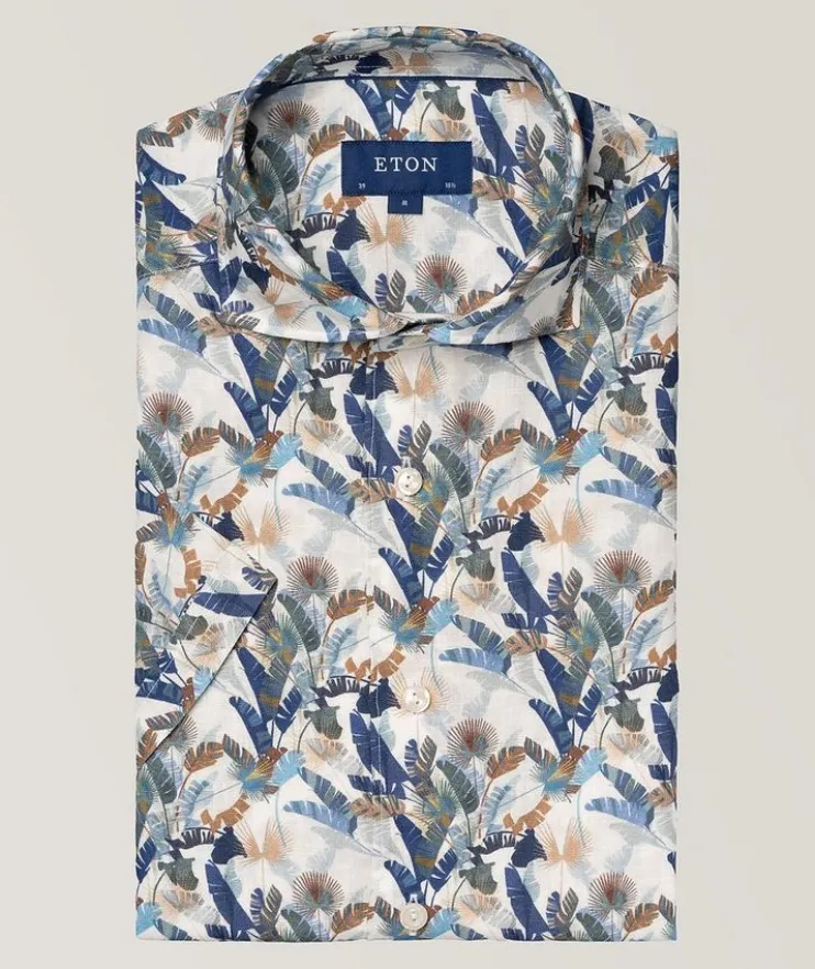 Slim-Fit Palm Print Linen Shirt