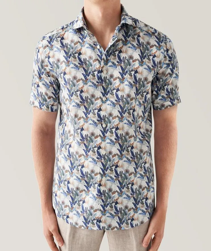 Slim-Fit Palm Print Linen Shirt
