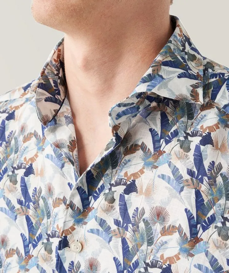 Slim-Fit Palm Print Linen Shirt