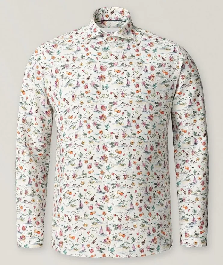 Slim-Fit Sangria Print Linen Shirt