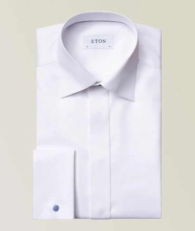 Slim-Fit Twill Fly Front Tuxedo Dress Shirt