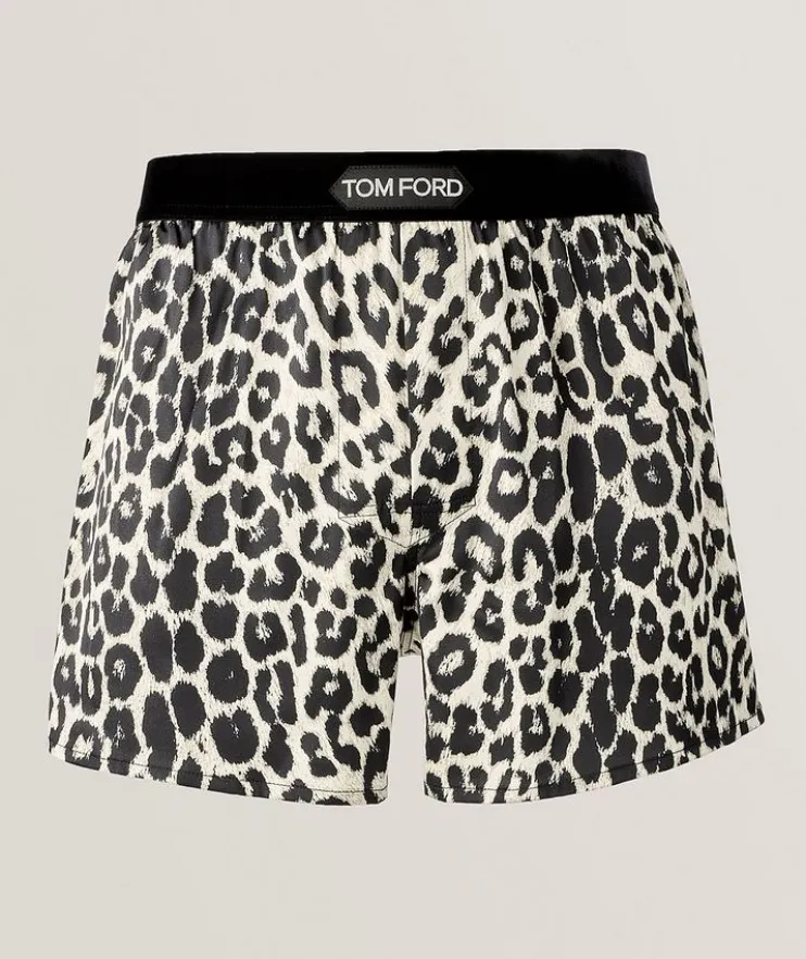 Snow Leopard-Print Stretch-Silk Boxers