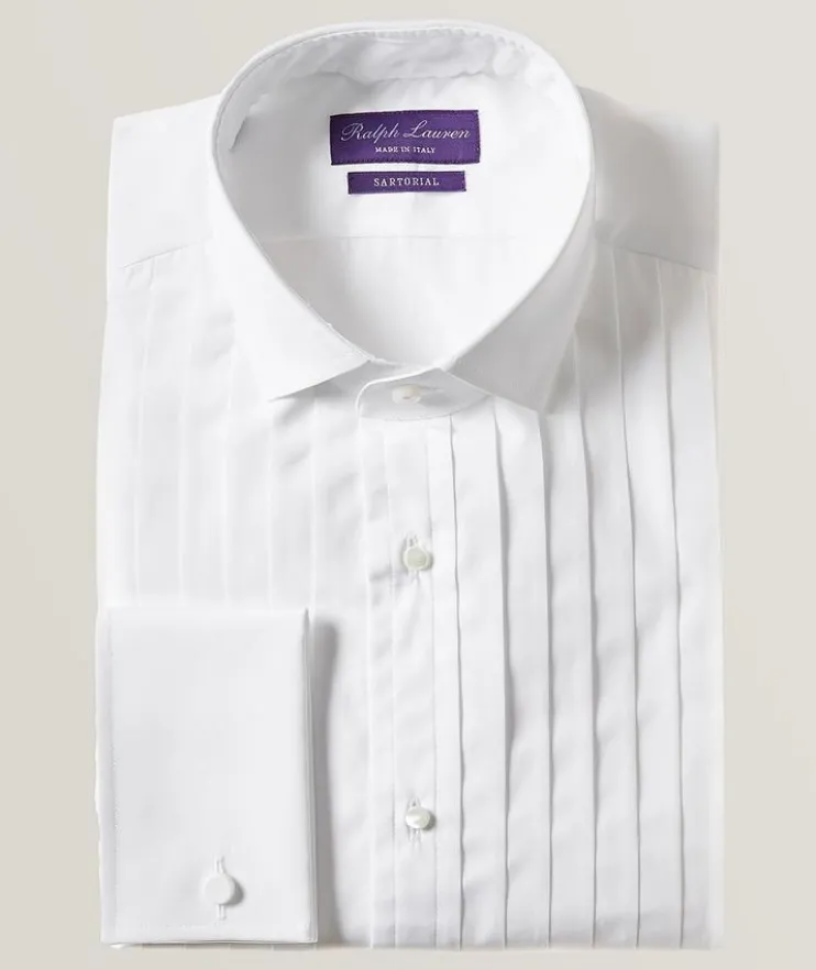 Solid Pleated Bib Poplin Dress Shirt