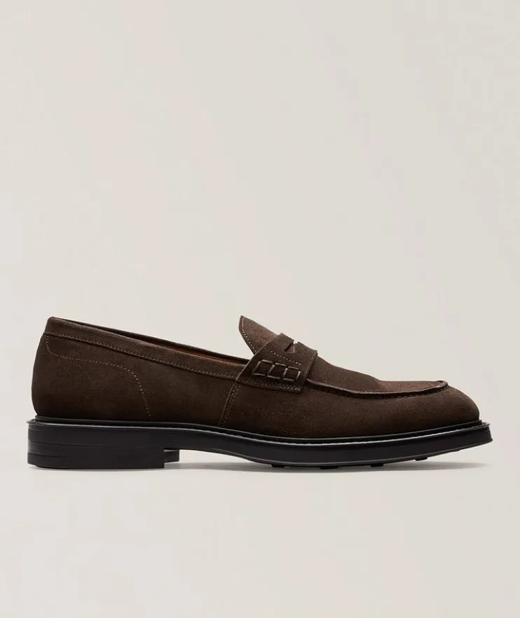 Split-Toe Suede Penny Loafers