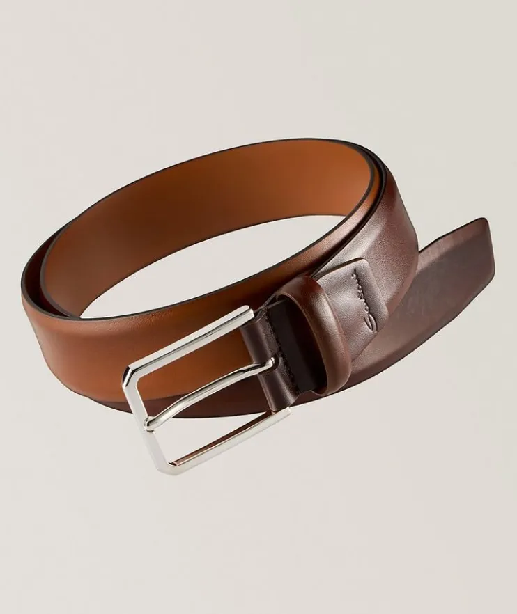 Square Buckle Burnished Leather Belt
