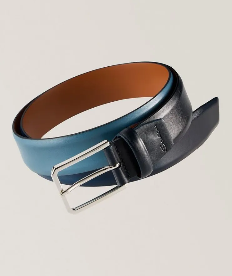 Square Buckle Burnished Leather Belt