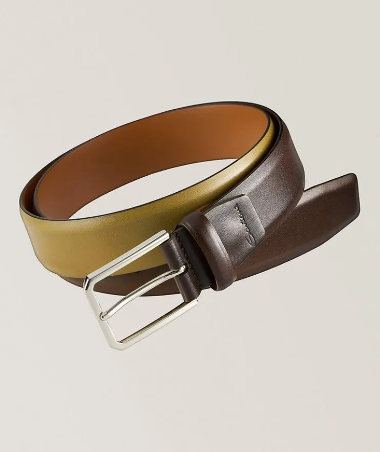 Square Buckle Burnished Leather Belt