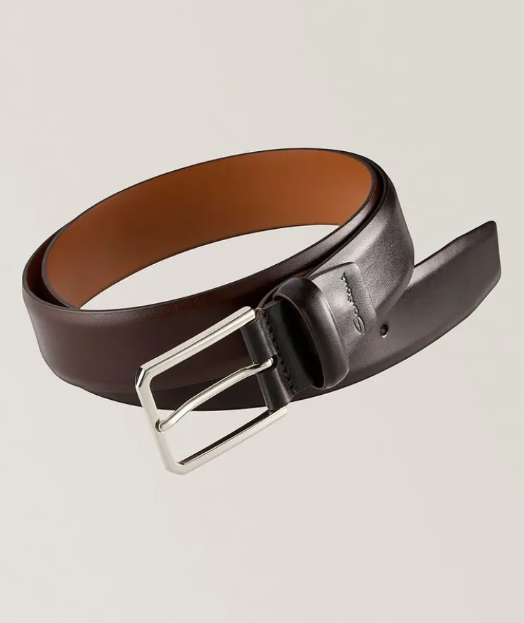 Square Buckle Burnished Leather Belt