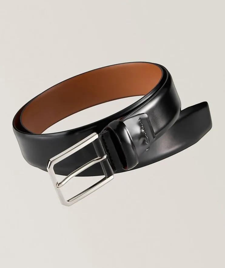 Square Buckle Hand-Polished Leather Belt