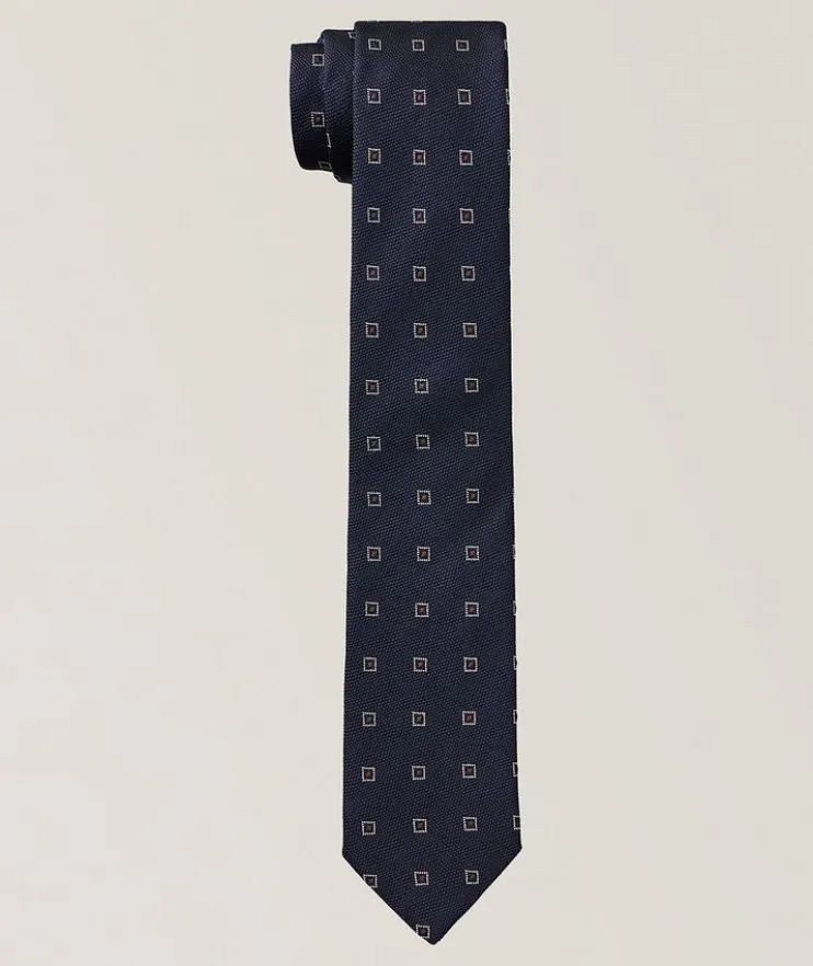 Square-Dot Motif Silk-Cotton Tie