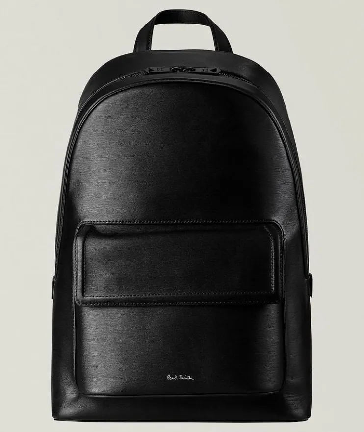 Straw-Grain Embossed Leather Backpack