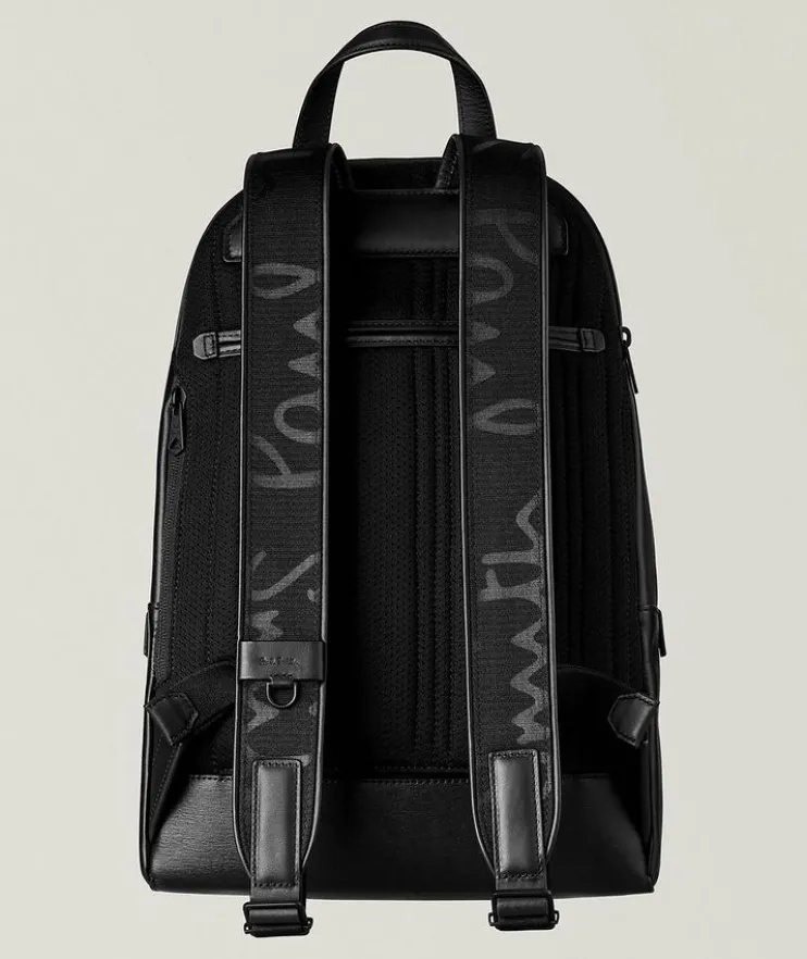 Straw-Grain Embossed Leather Backpack