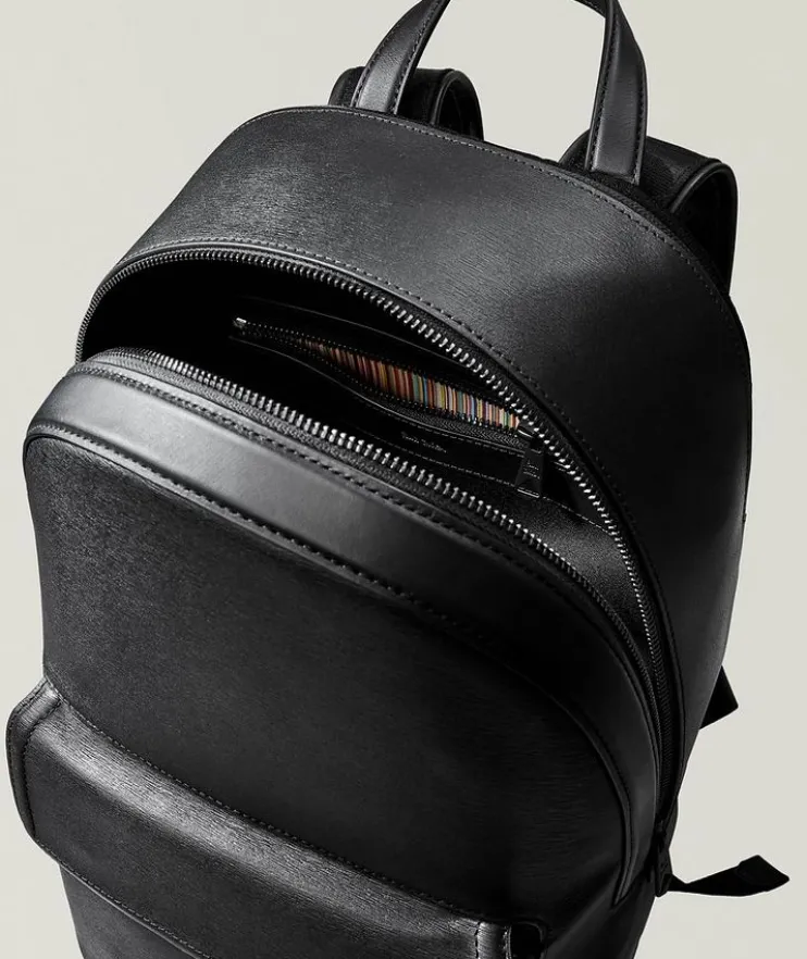 Straw-Grain Embossed Leather Backpack