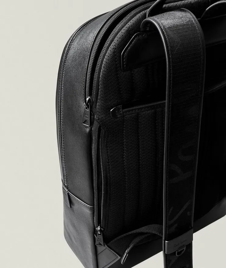 Straw-Grain Embossed Leather Backpack