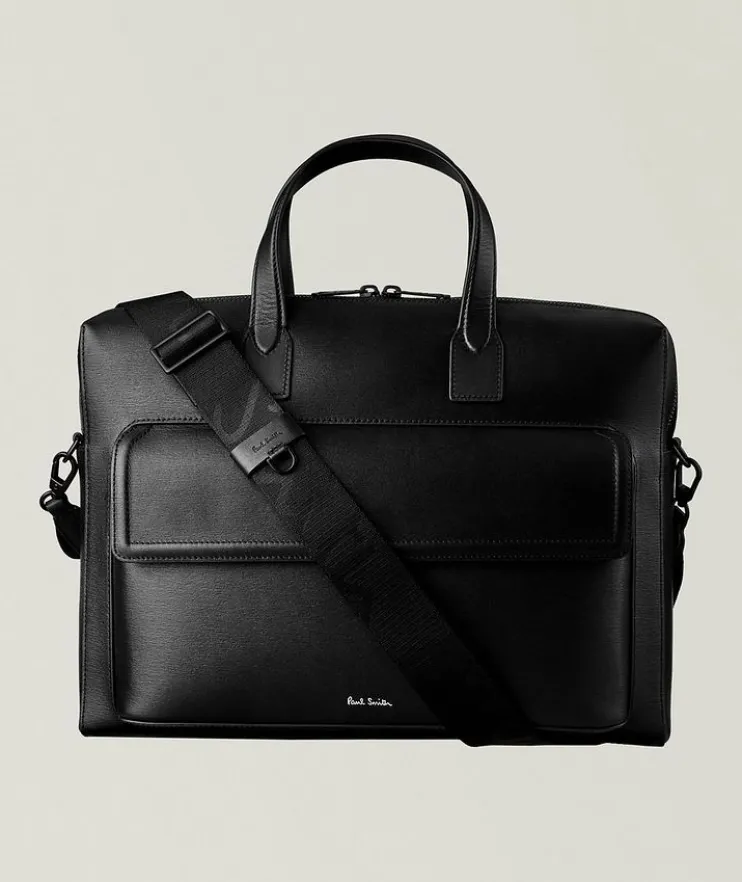 Straw-Grain Embossed Leather Folio Bag