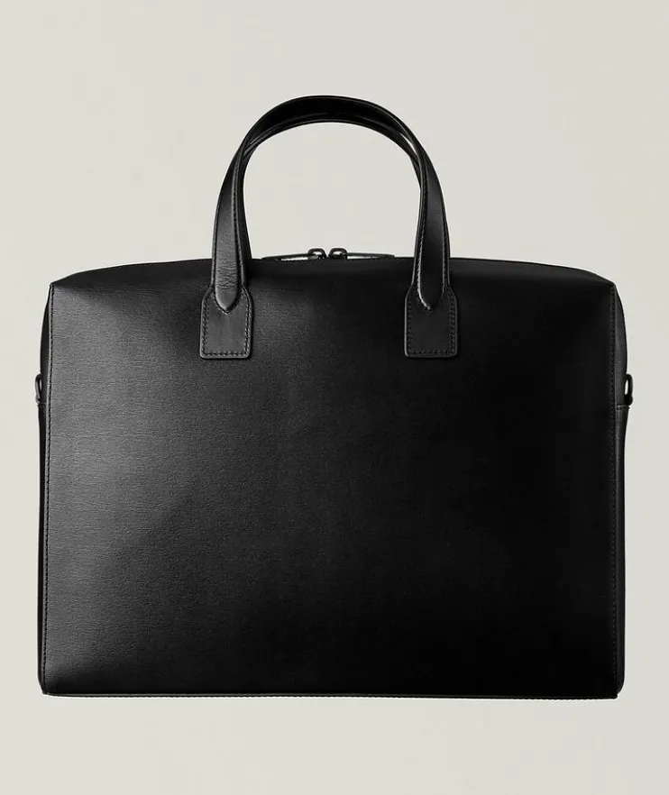 Straw-Grain Embossed Leather Folio Bag