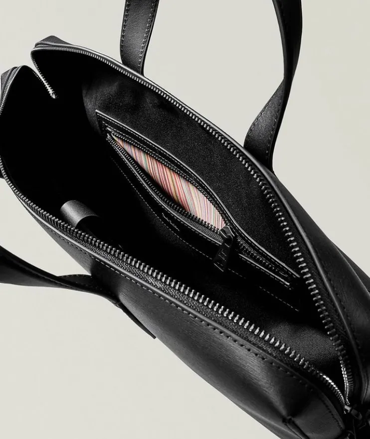 Straw-Grain Embossed Leather Folio Bag