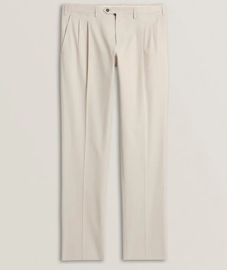 Stretch-Cotton Double-Pleated Dress Pants