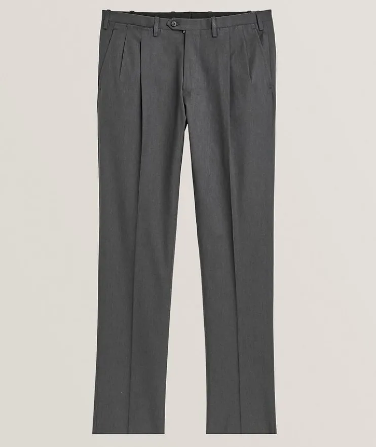 Stretch-Cotton Double Pleated Dress Pants