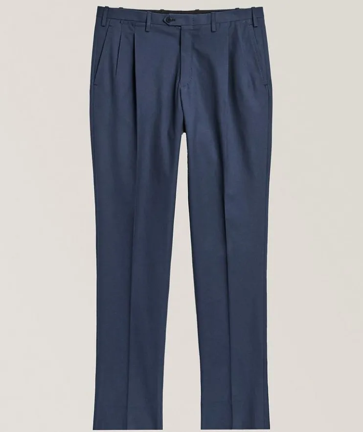 Stretch-Cotton Double Pleated Dress Pants