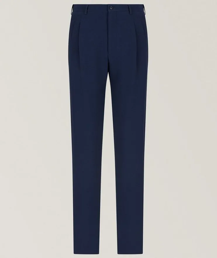 Stretch-Wool Seersucker Double-Pleat Pants