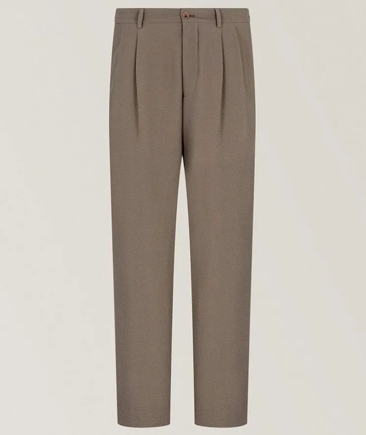 Stretch-Wool Seersucker Double-Pleat Pants
