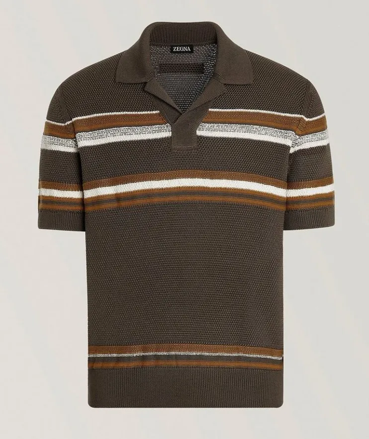 Stripe Cotton-Silk Polo Shirt