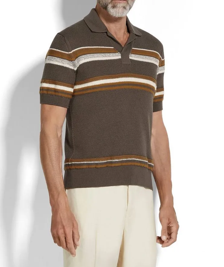 Stripe Cotton-Silk Polo Shirt