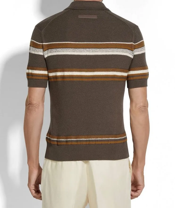 Stripe Cotton-Silk Polo Shirt