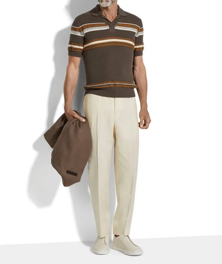 Stripe Cotton-Silk Polo Shirt