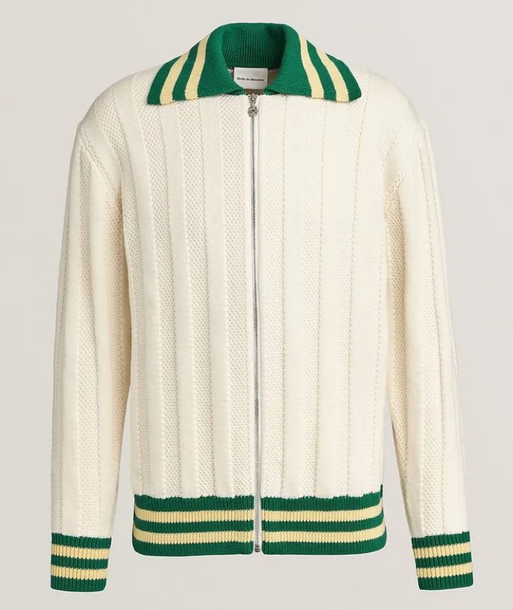 Striped Cable-Knit Zipper Sweater