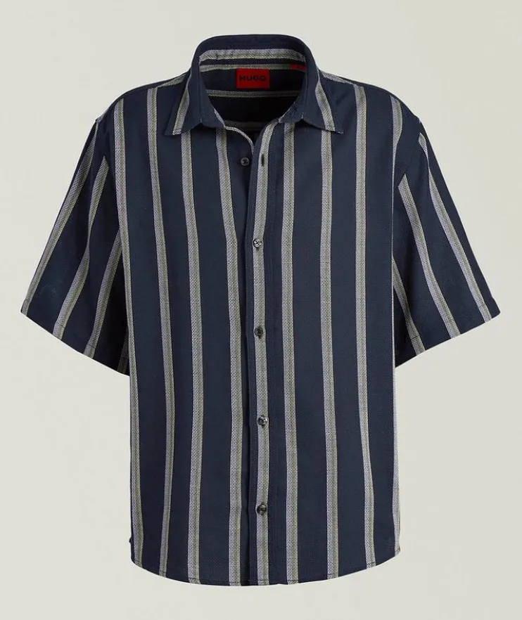 Striped Cotton-Blend Camp Shirt
