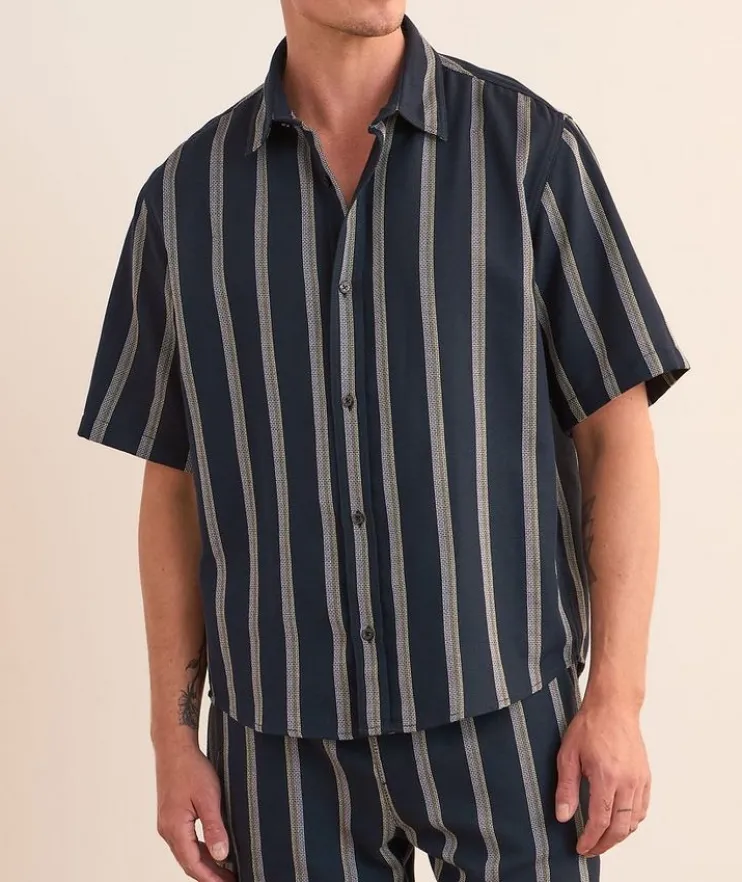 Striped Cotton-Blend Camp Shirt