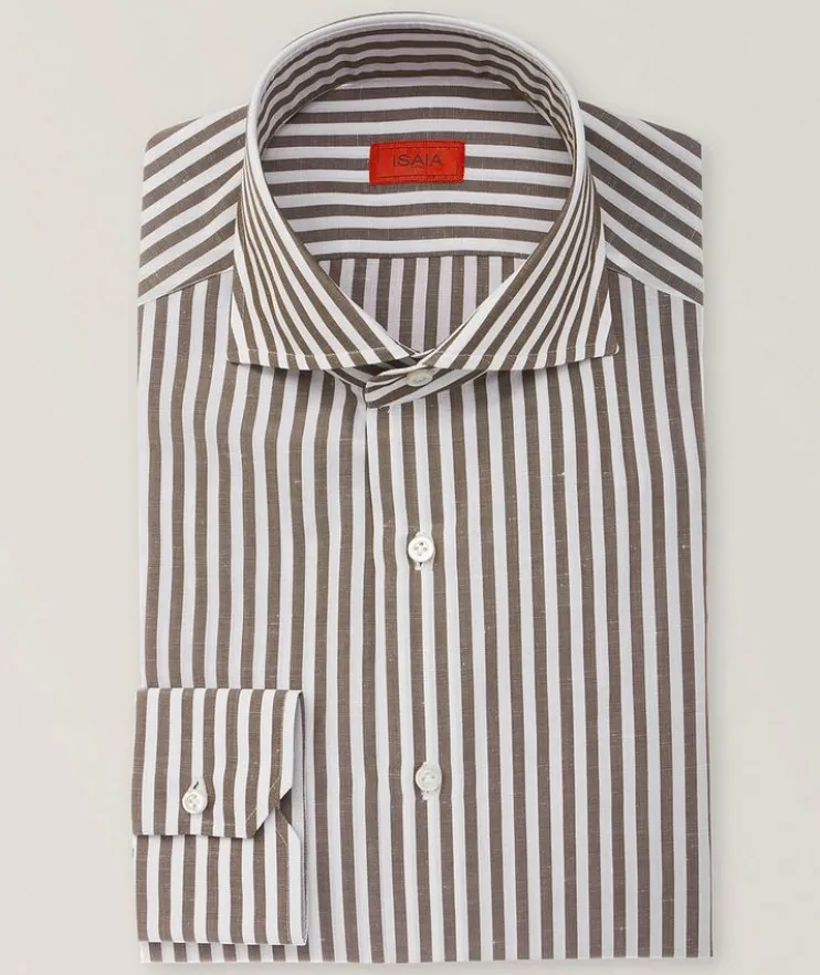 Striped Cotton-Linen Dress Shirt