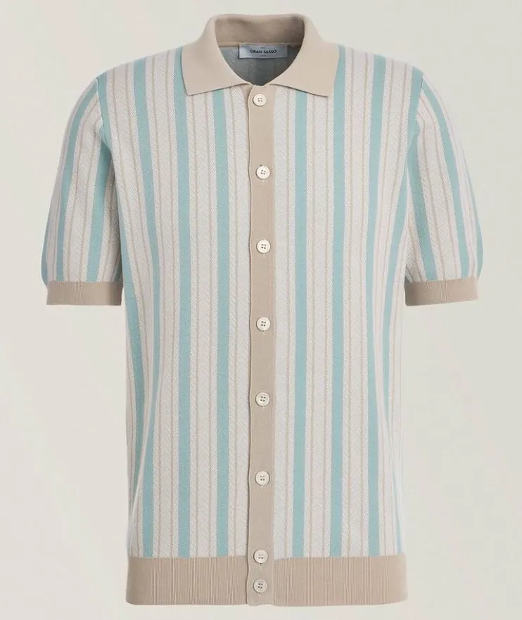 Striped Full-Button Knit Shirt