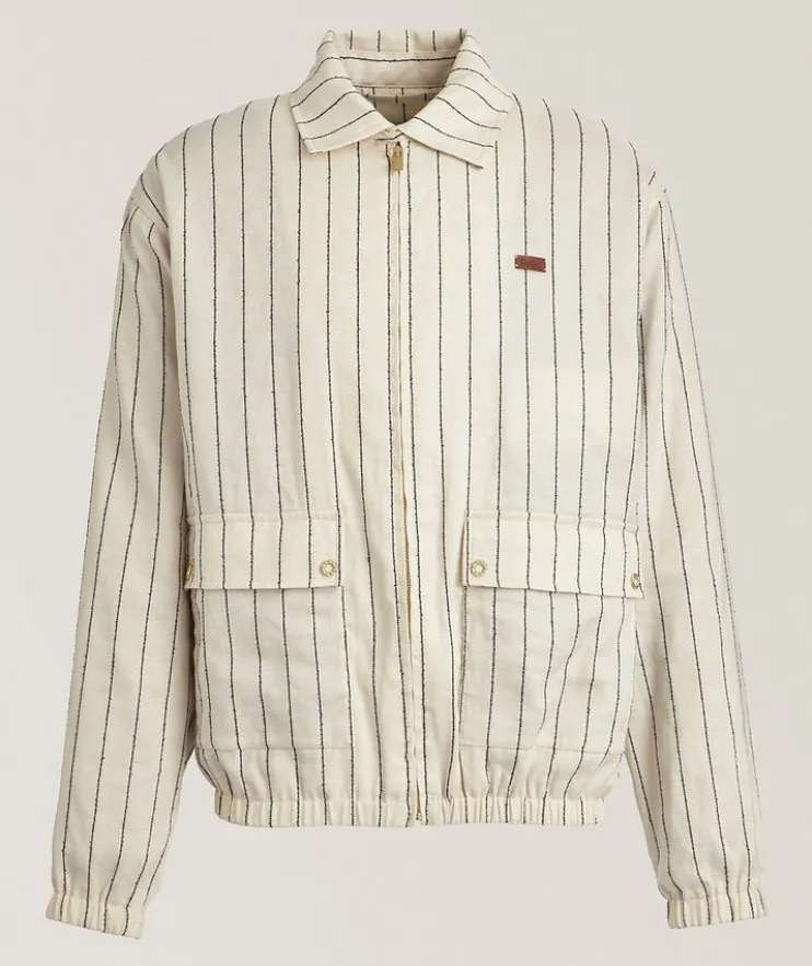 Striped Linen-Blend Blouson Jacket