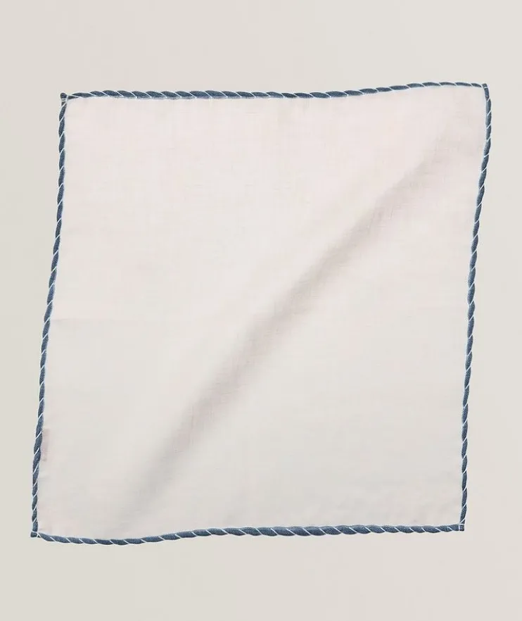 Striped Piping Linen Pocket Square