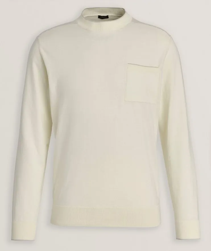 Striped Trim Cotton Crewneck Sweater