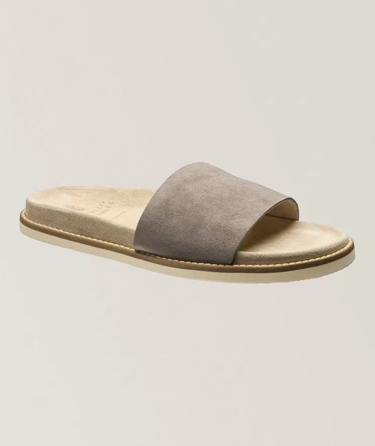 Suede Contrast Slide Sandals