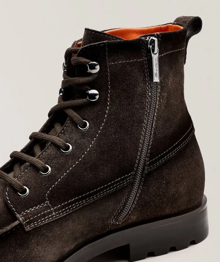 Suede Lace-Up Lug Boots