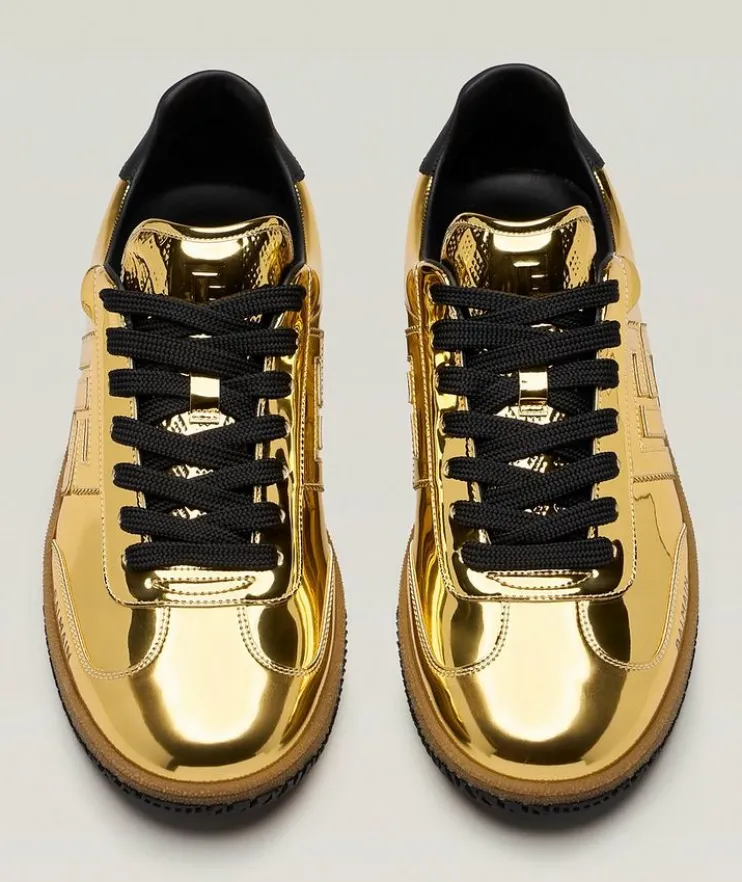 Swan Mirror-Effect Leather Sneakers