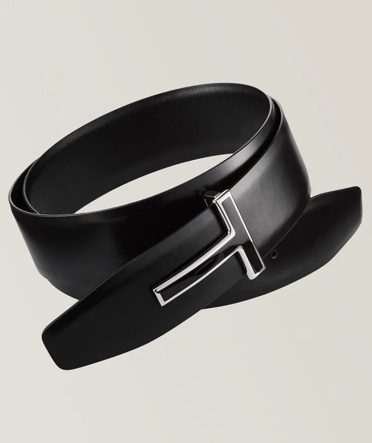 T Buckle Smooth Leather Belt