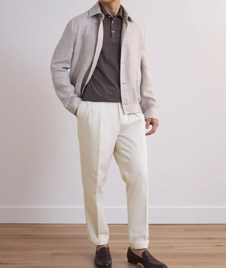 Tailor-Fit Pleated Cotton Pants