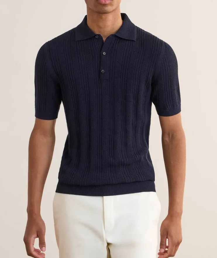 Textured Cashmere-Silk Knit Polo