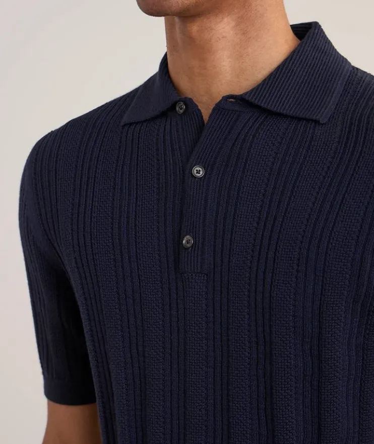 Textured Cashmere-Silk Knit Polo