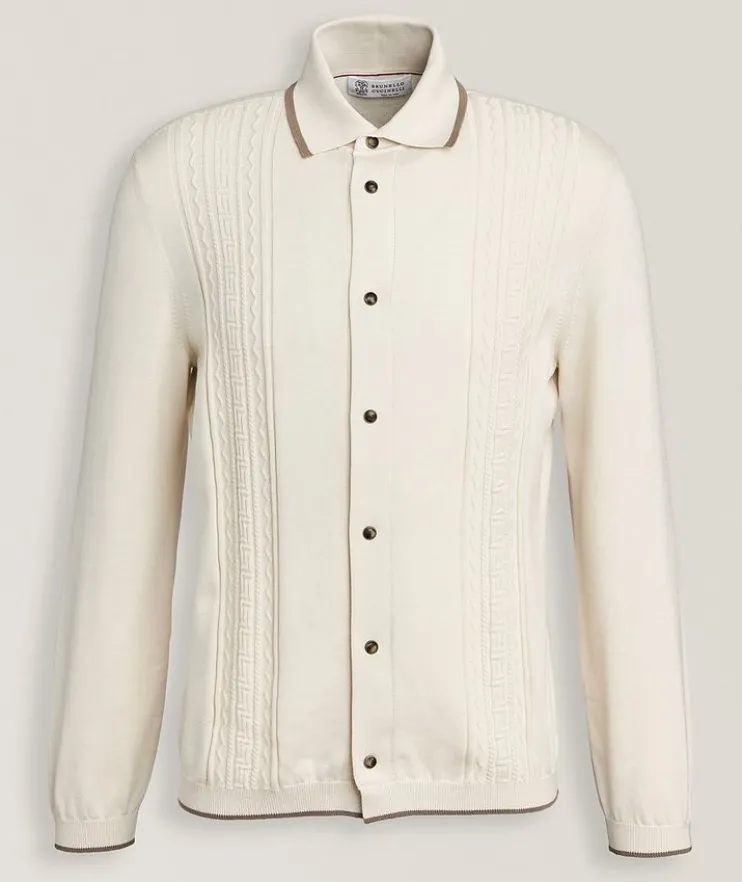 Textured Cotton Polo Cardigan